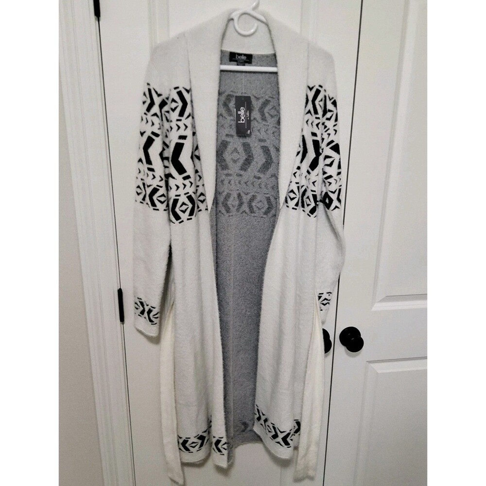 Belle by Belldini Open Front Long Cardigan Black & White Size Large New w/Tags